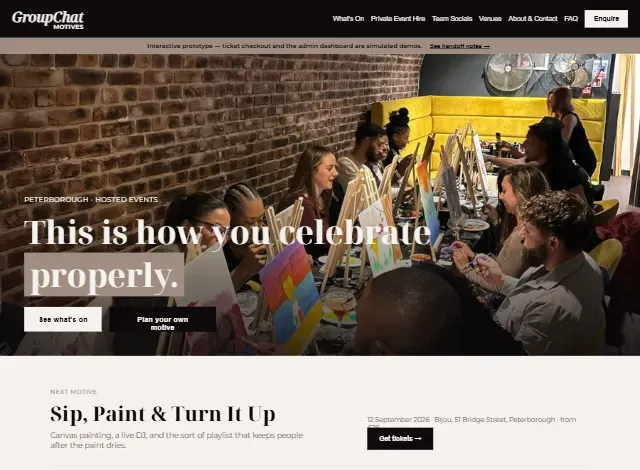 Desktop view of the GroupChat Motives event website prototype
